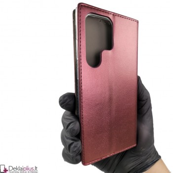 Telone dirbtinos odos atverčiamas dėklas - bordo spalvos (Samsung S23 Ultra)